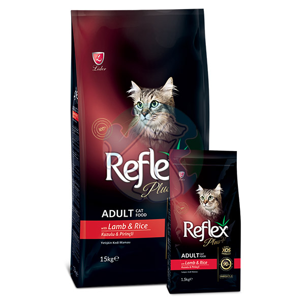 غذای گربه بالغ با طعم بره و برنج reflex plus 1.5kg